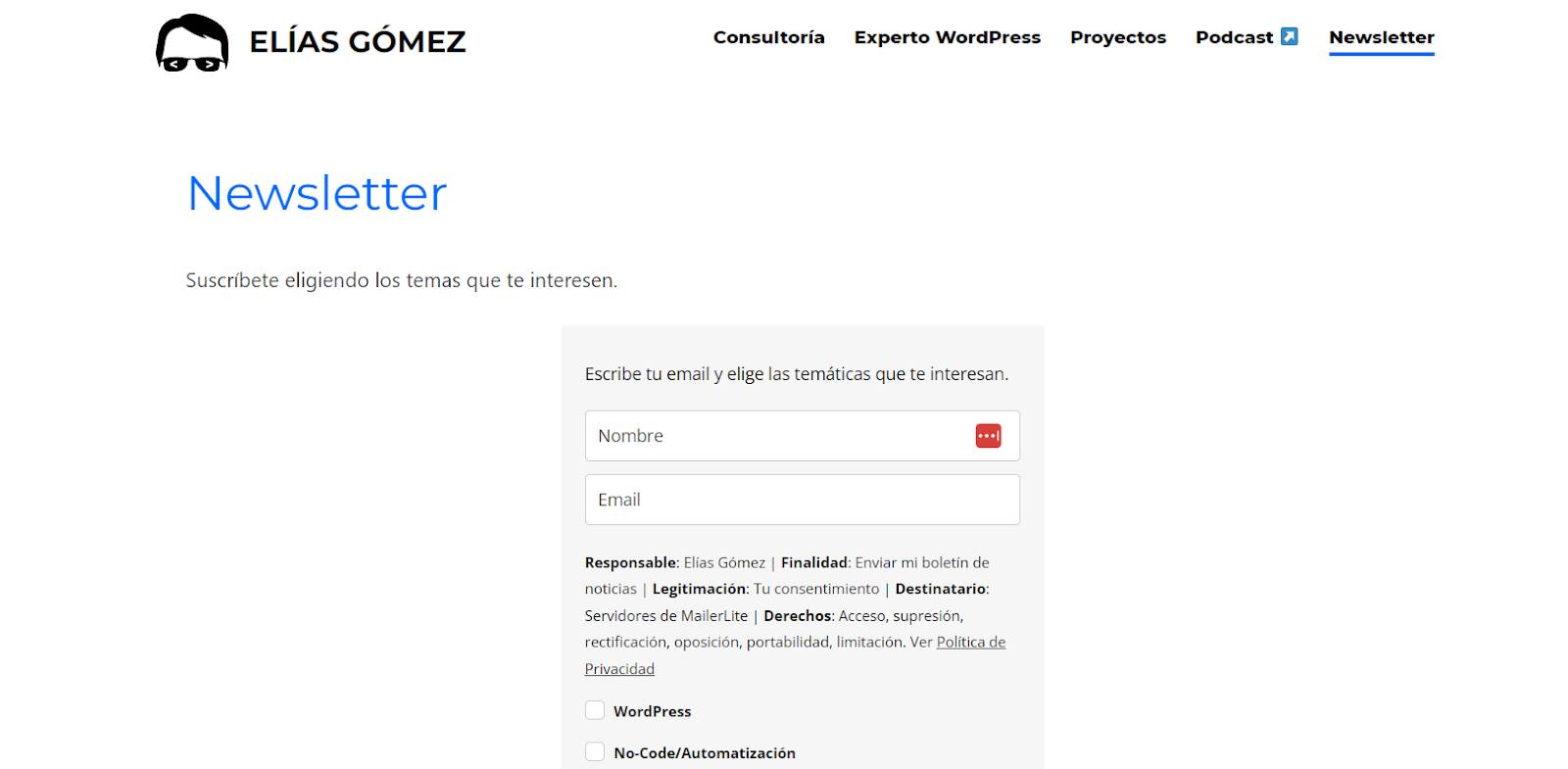 Elias Gomez WordPress Newsletter Modular