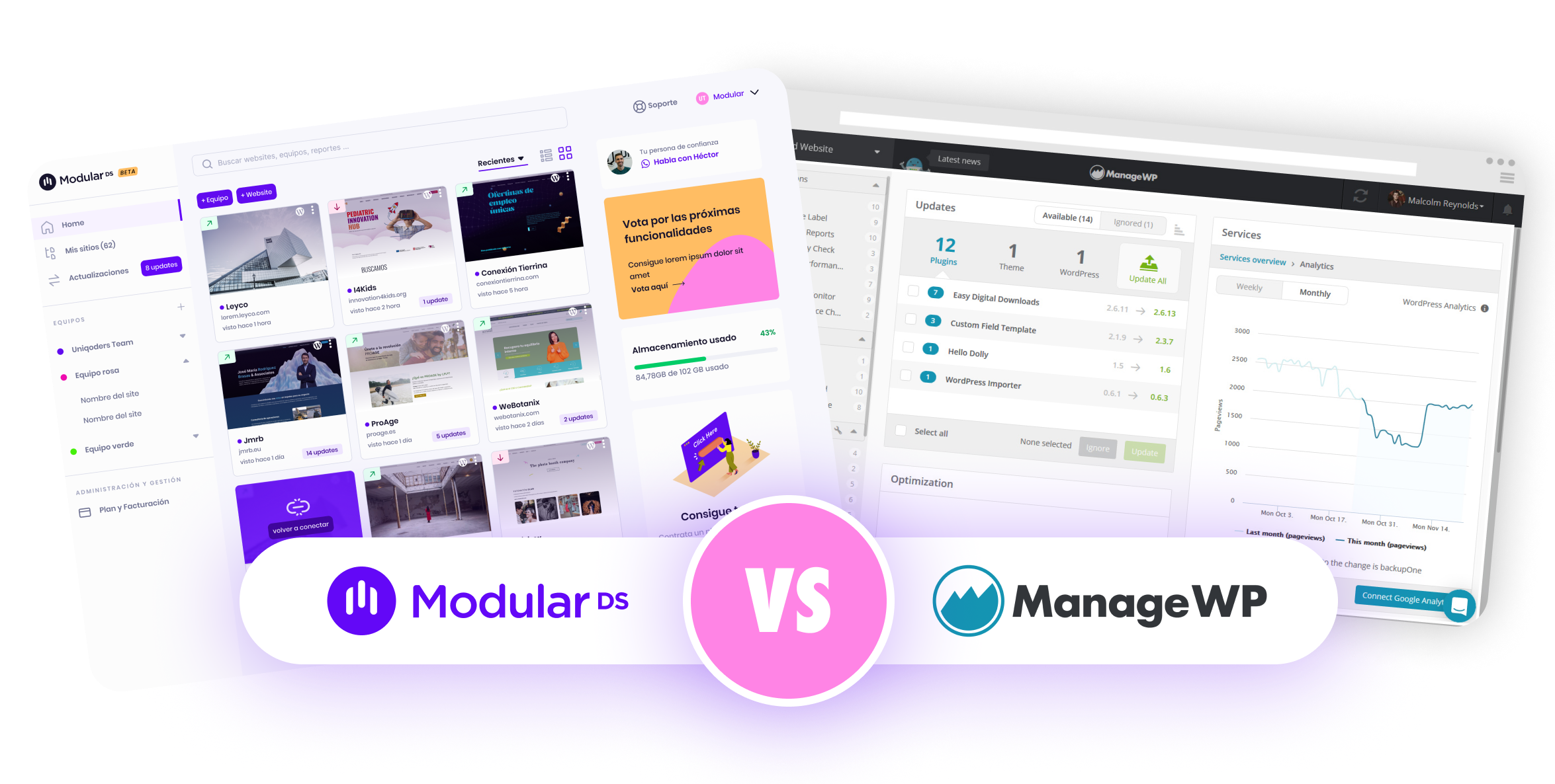 Modular vs ManageWP Alternativa Española Gestion Webs