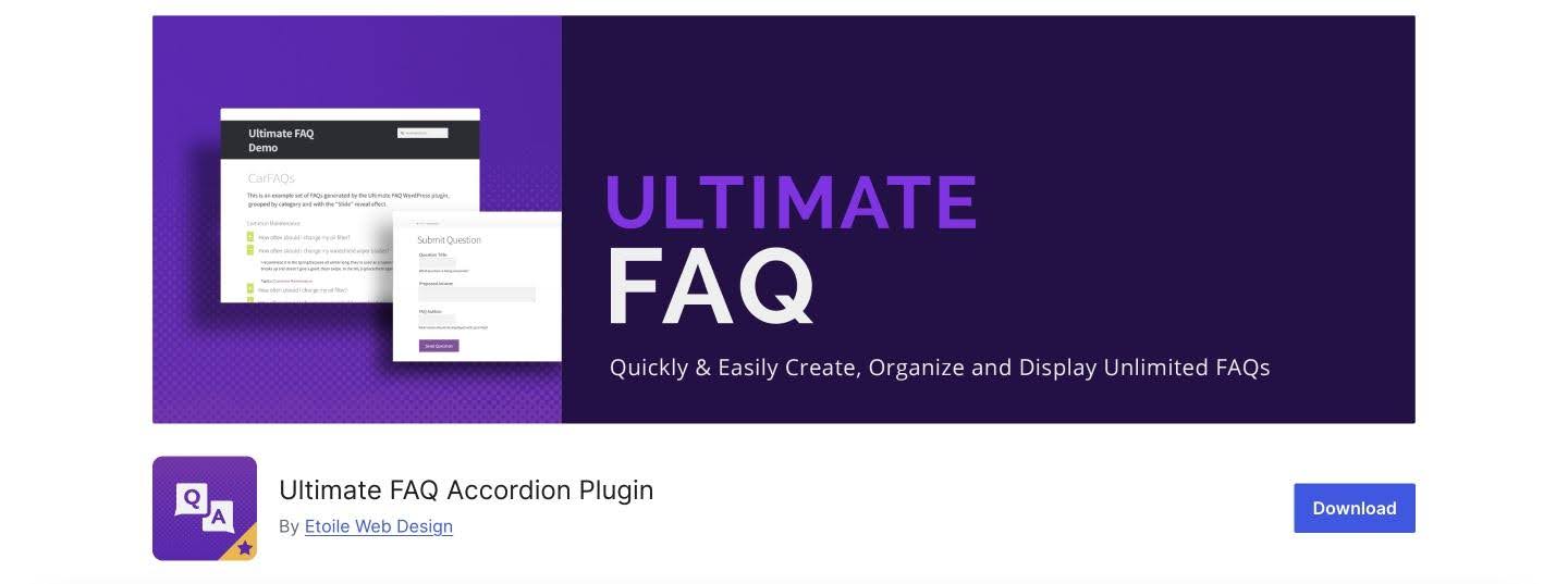 With the Ultimate FAQ plugin and its simple UI, you can quickly create FAQs and add them to your site using the included blocks, patterns, or shortcodes. It integrates seamlessly with WordPress’s built-in editor as well as third-party editors like Elementor. The plugin is translation-ready and works well on different devices. Key features: possibility to add an unlimited number of FAQ entries, categories, tags, and pages; FAQ accordion layout; works with third-party editors; automatically adds FAQ and FAQPage structured data. Price: the plugin has a free and a PRO version, with prices starting from $67 for a lifetime license. Pros: 15 icon sets for the FAQ toggle symbol; social media sharing for your FAQs; add custom fields to your FAQs. Cons: a very limited free version.