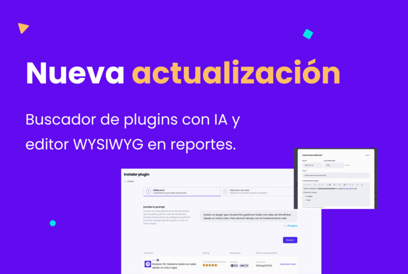 Buscador de plugins con IA y editor WYSIWYG en reportes