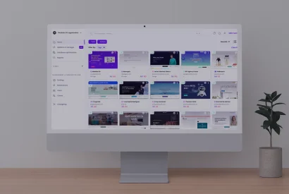 Mockup of a desktop monitor displaying the Modular DS dashboard, showing a centralized view of multiple WordPress websites for updates, monitoring, and management.