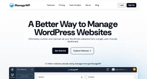 Captura de la homepage de la herramienta de gestión web ManageWP