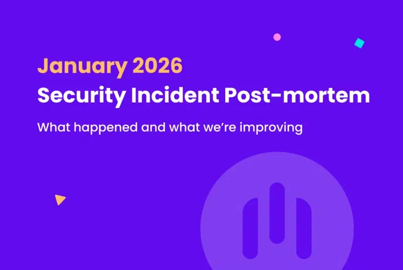 Image with the text “January 2026 – Security Incident Post-mortem: What happened and what we’re improving”, featuring the Modular DS logo in a purple background.