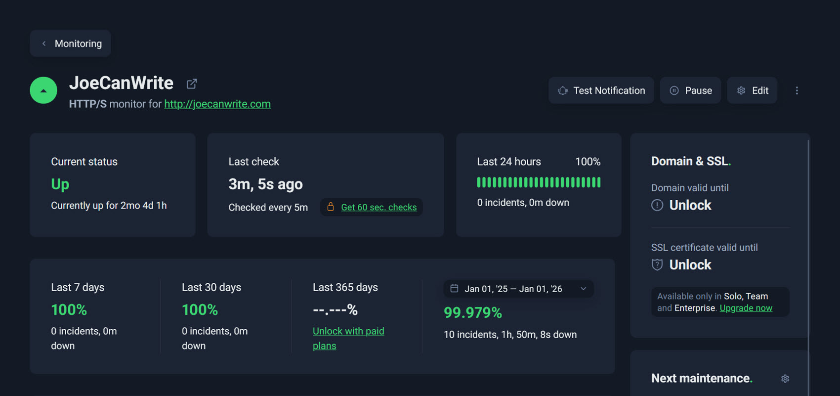 Screenshot of the UptimeRobot Uptime Monitor.