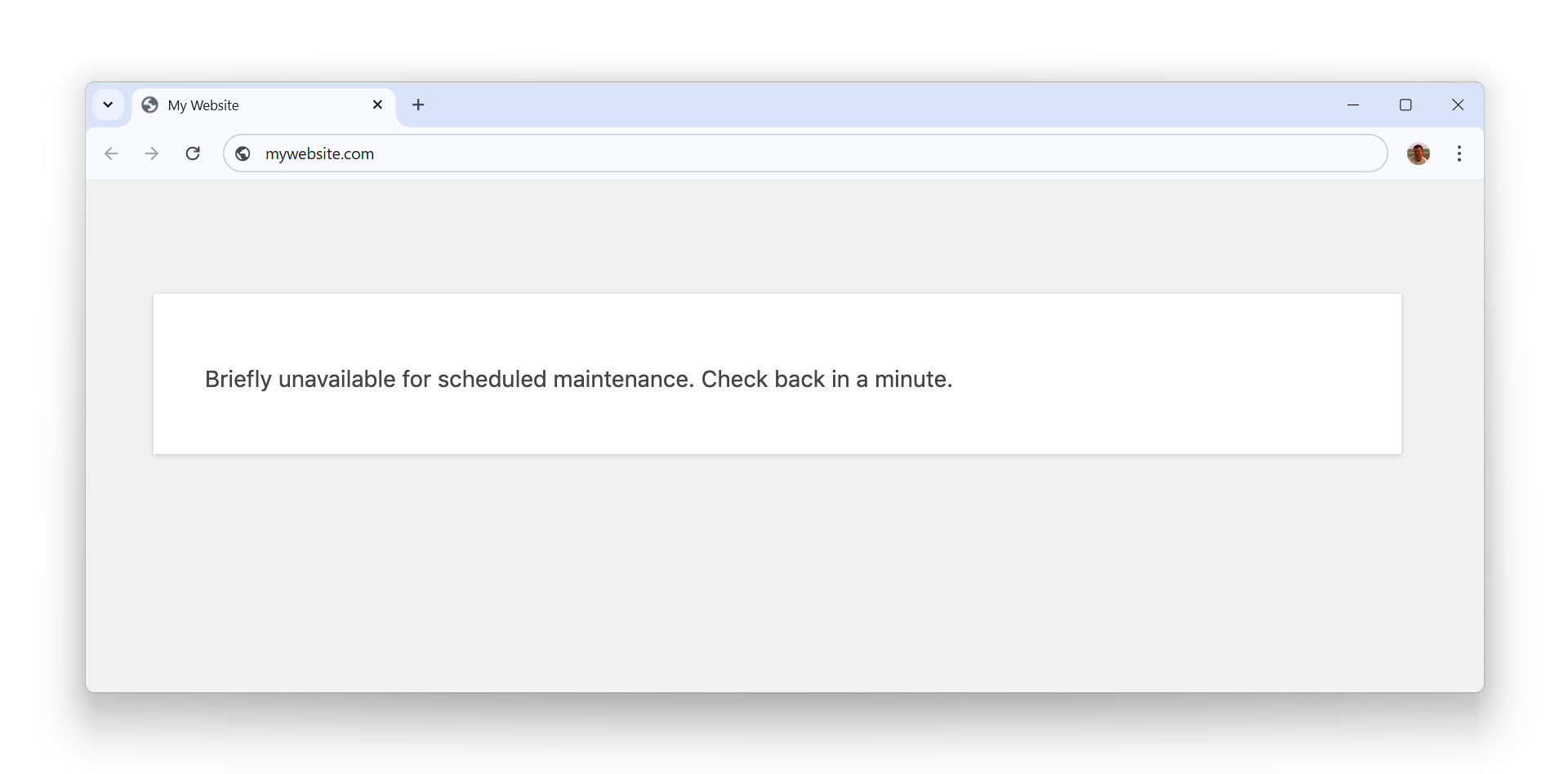 Screenshot of the WordPress Scheduled Maintenance message.