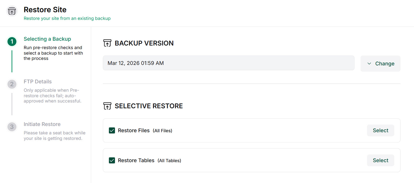 BackWPup Backup Plugin Restore Screen