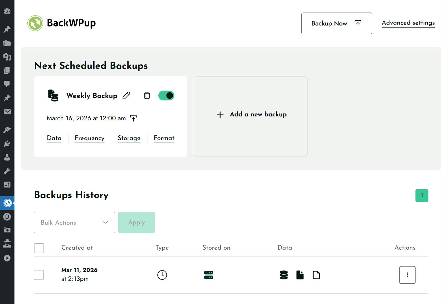 BackWPup WordPress Plugin Dashboard