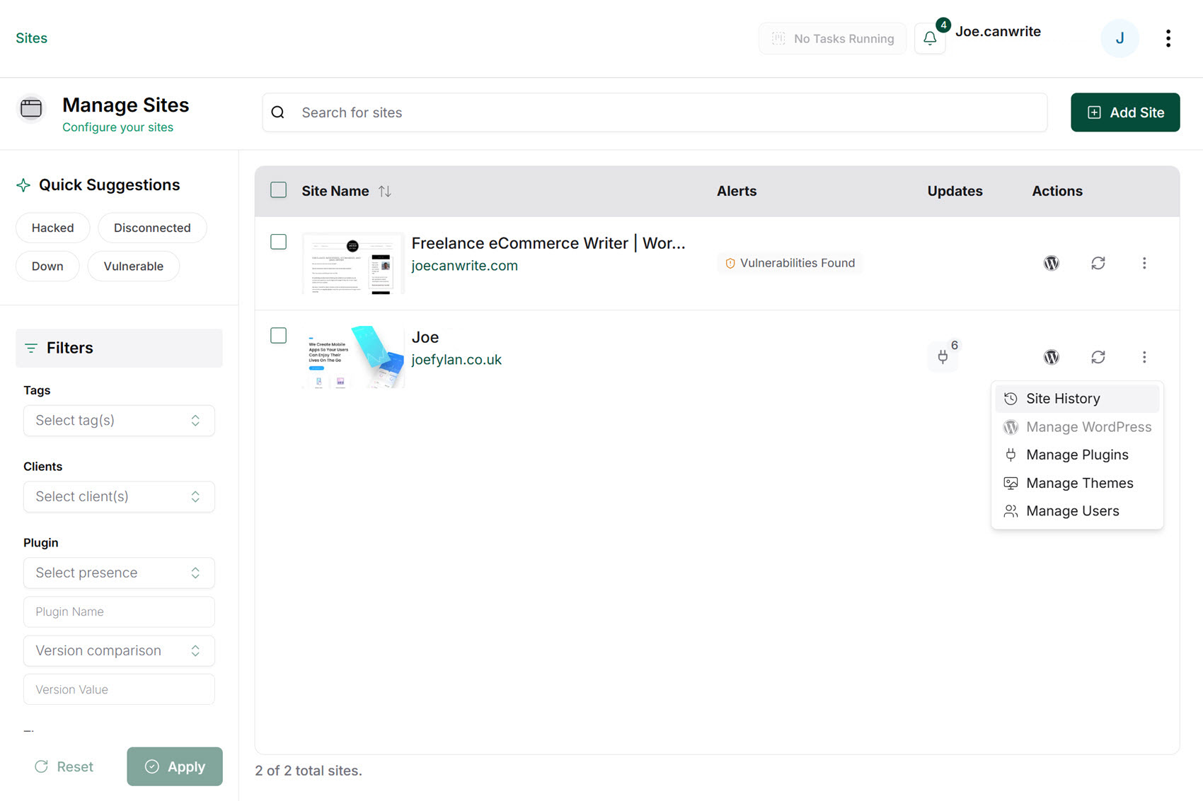 BlogVault WordPress Plugin Dashboard