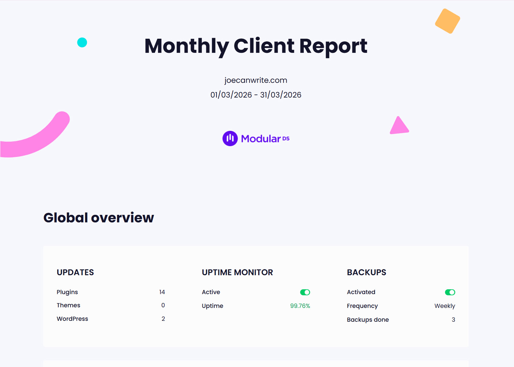 Example Modular DS Client Report