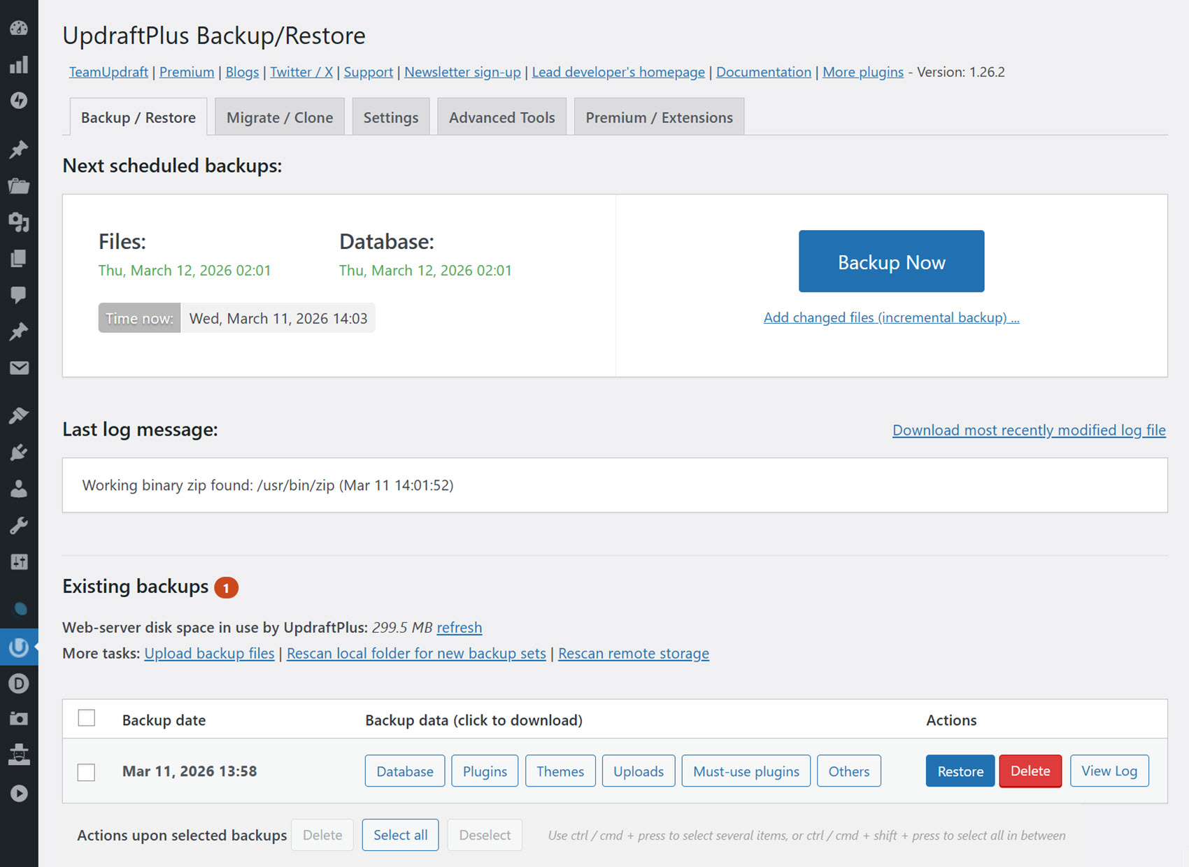 UpdraftPlus WordPress Plugin Dashboard