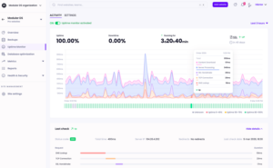 Screenshot of the new uptime monitor in Modular DS, with detailed check logs and real-time uptime stats.