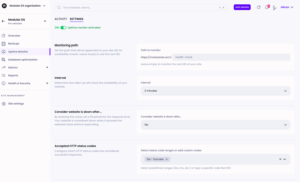 Screenshot of the new uptime monitoring settings in Modular DS.