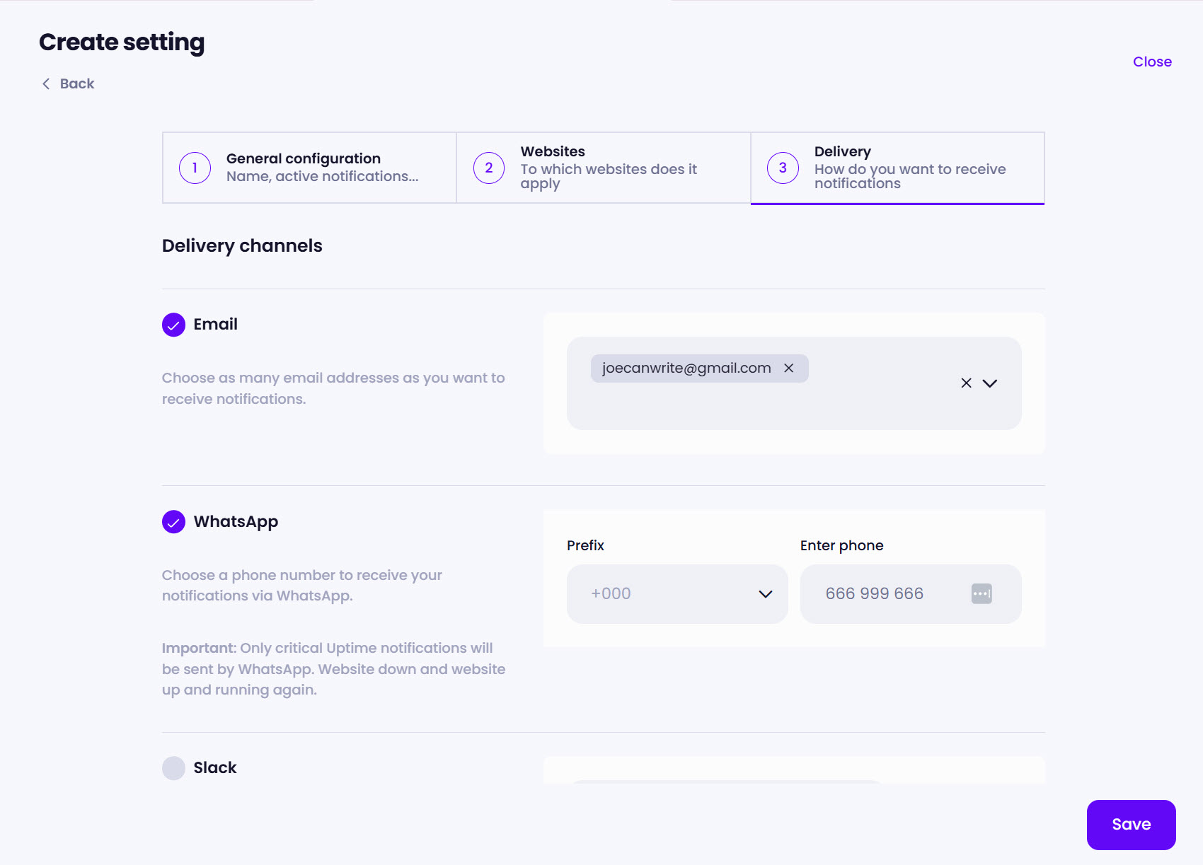 Alert Delivery Channel Options