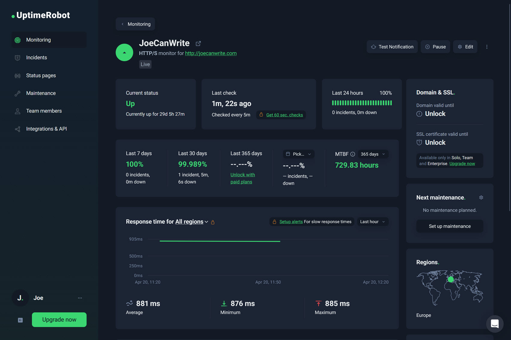 UptimeRobot WordPress site monitoring tool