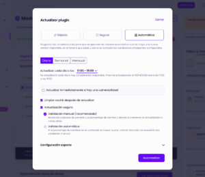 Modal de una actualización automática de un plugin en Modular DS