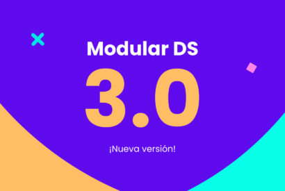 Creatividad de Modular DS 3.0 con fondo morado, formas decorativas y el texto