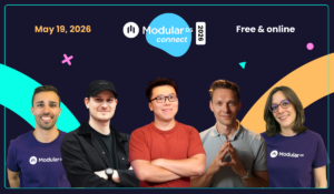 Banner for Modular DS Connect 2026 (May 19, 2026, free and online), featuring Héctor and Reyes from the Modular DS team alongside guests Oliver Sild (Patchstack), Jack Cao (Rank Math), and Matt Tutorials.