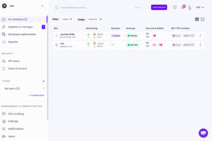 Vista de lista de webs de clientes en el panel centralizado de Modular DS