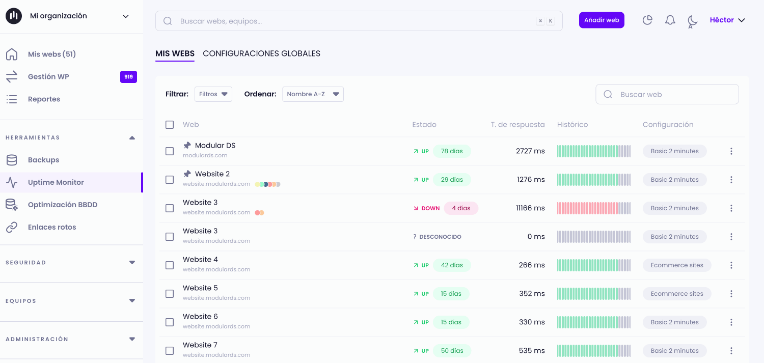 Configuraciones globales - Uptime Monitor