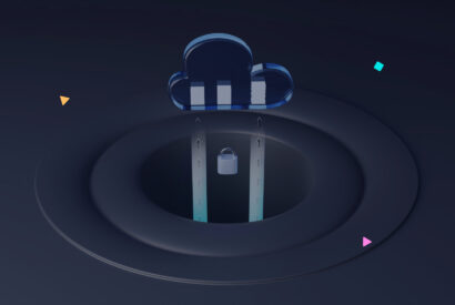 Illustration of secure WordPress backup process, showing data flowing from a cloud into a locked, encrypted storage vault.