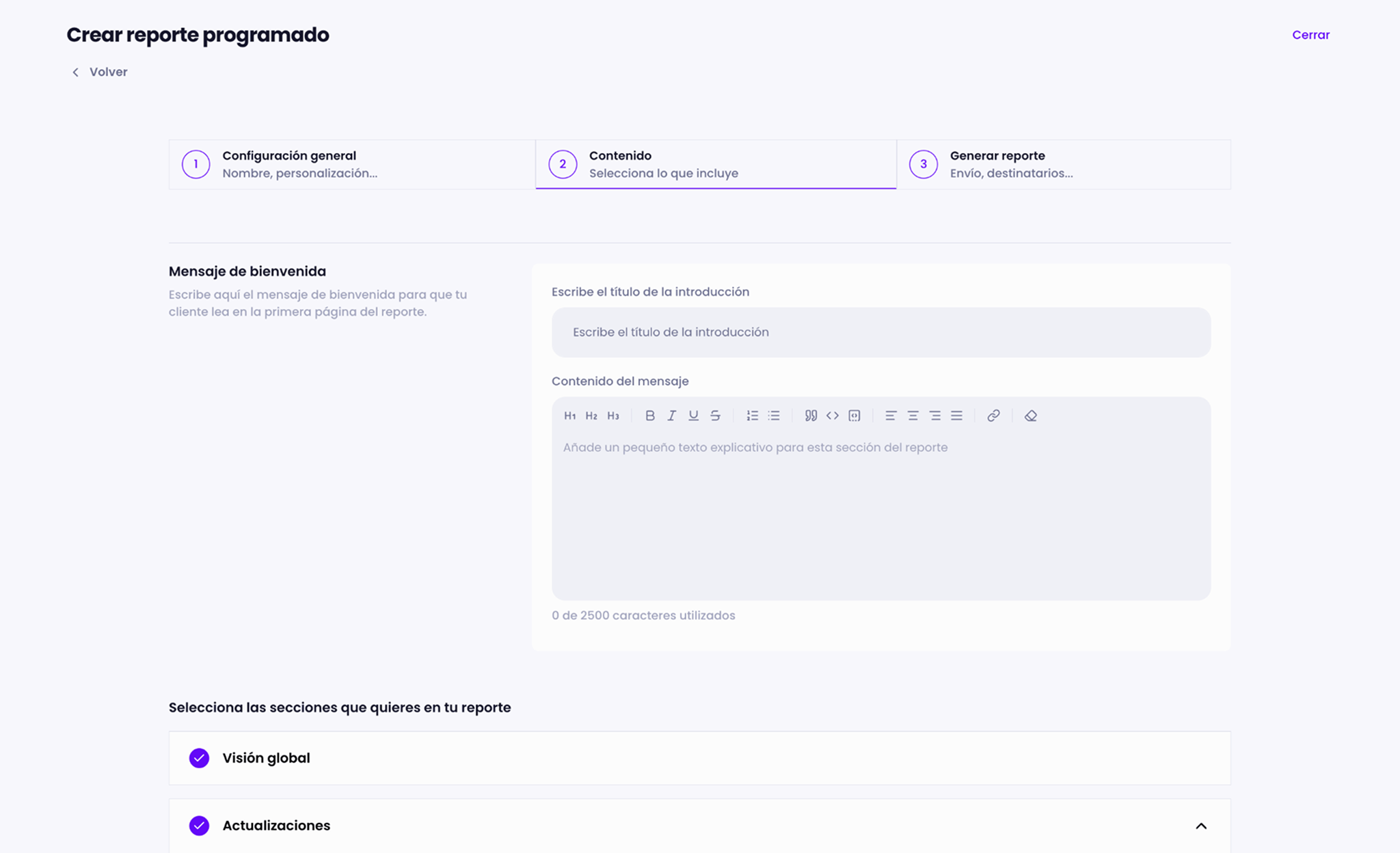 Captura de pantalla del modal de la creación de un reporte de mantenimiento web programado en Modular DS.